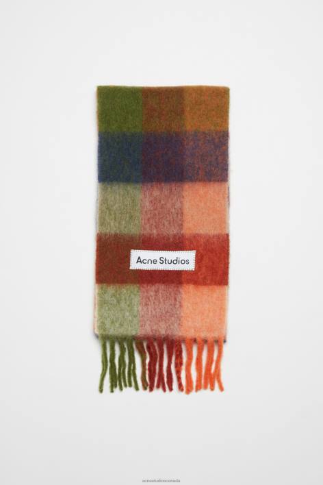 Accessories 8FXBR773 Acne Studios Mohair checked scarf Orange/Green