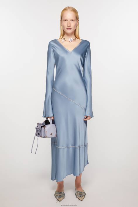 Apparel 8FXBR251 Acne Studios Satin long dress Dusty Blue