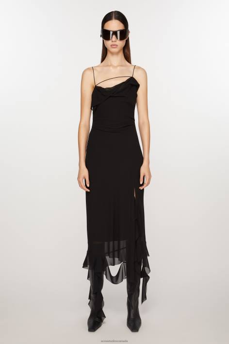 Apparel 8FXBR258 Acne Studios Ruffle strap dress Black