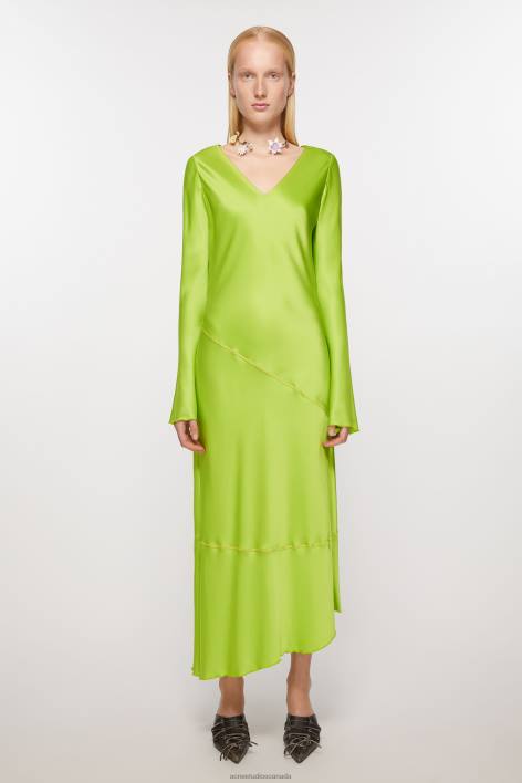 Apparel 8FXBR259 Acne Studios Satin long dress Bright Green