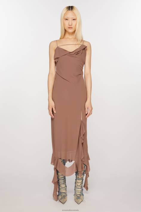 Apparel 8FXBR260 Acne Studios Ruffle strap dress Toffee Brown