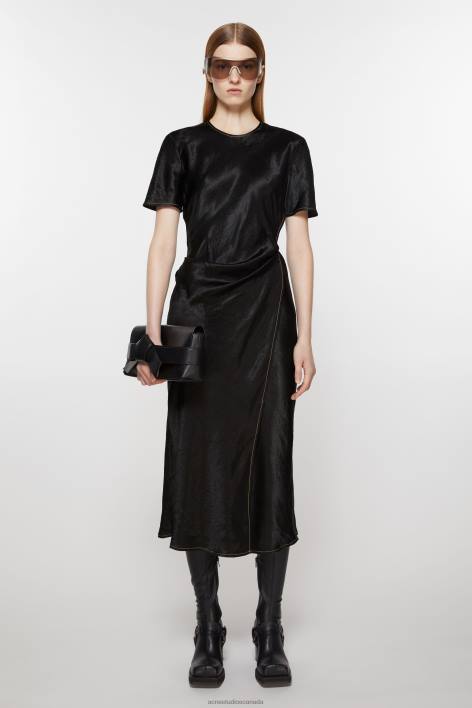 Apparel 8FXBR264 Acne Studios Satin wrap dress Black