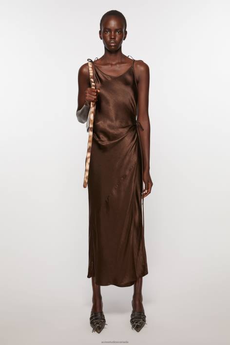 Apparel 8FXBR379 Acne Studios Satin dress Chocolate Brown