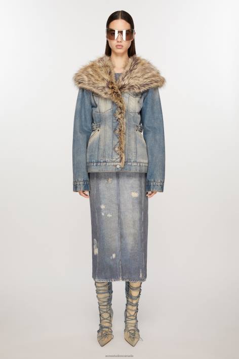 Apparel 8FXBR11 Acne Studios Furry trim denim jacket Mid Blue