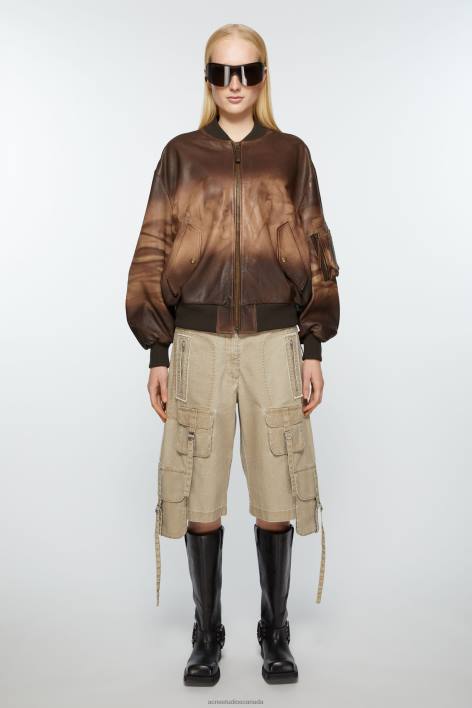 Apparel 8FXBR40 Acne Studios Leather bomber jacket Brown