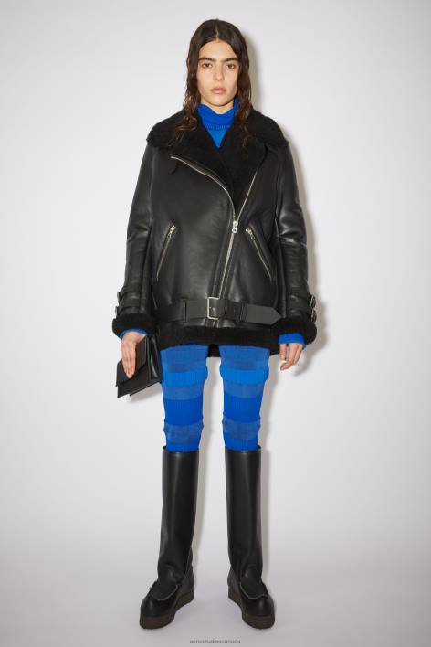 Apparel 8FXBR429 Acne Studios Leather shearling jacket Black