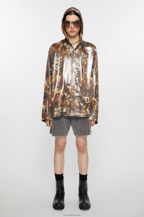 Apparel 8FXBR884 Acne Studios Jacket foil print Cacao Brown Multi