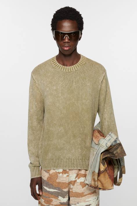 Apparel 8FXBR1098 Acne Studios Acid wash jumper Olive Green