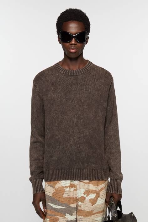 Apparel 8FXBR1101 Acne Studios Acid wash jumper Coffee Brown