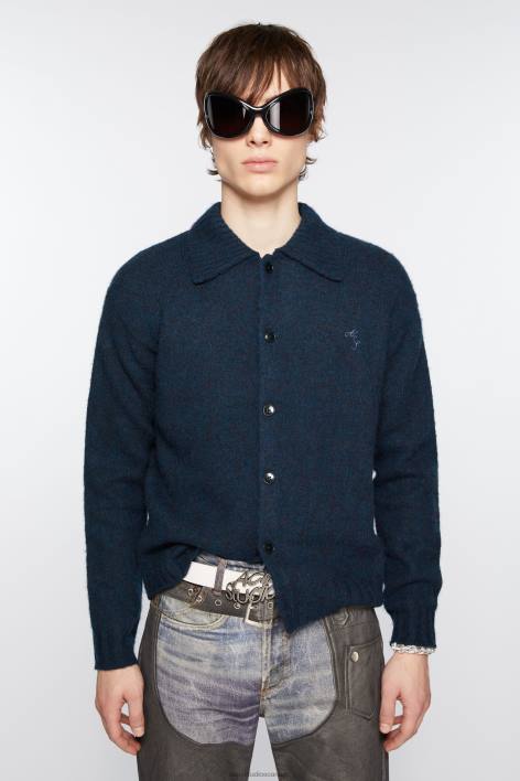 Apparel 8FXBR1111 Acne Studios Polo wool cardigan Deep Blue Melange