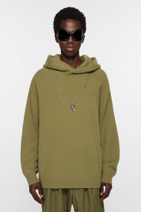 Apparel 8FXBR1112 Acne Studios Hooded cashmere blend jumper Olive Green