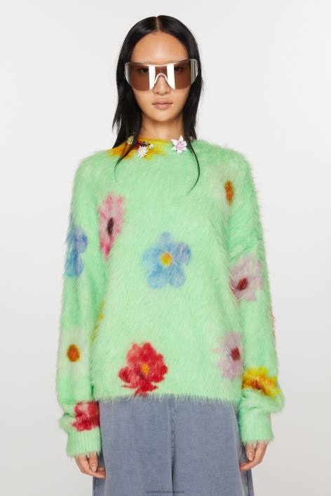 Apparel 8FXBR66 Acne Studios Printed fluffy jumper Light Green