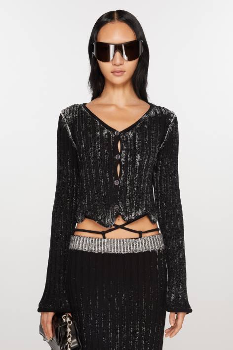 Apparel 8FXBR67 Acne Studios Ribbed printed cardigan Black/White