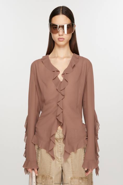 Apparel 8FXBR167 Acne Studios Ruffle blouse Toffee Brown