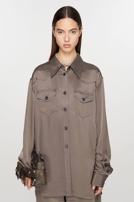 Apparel 8FXBR168 Acne Studios Satin button-up shirt Cedar Green