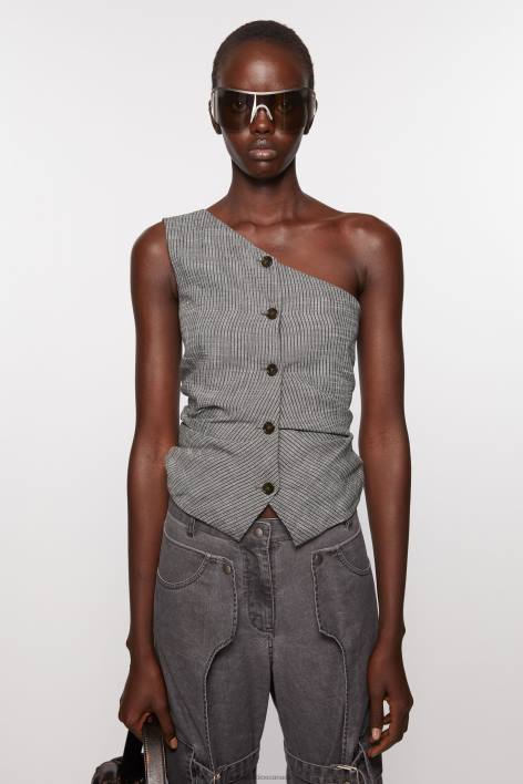 Apparel 8FXBR173 Acne Studios Off shoulder waistcoat top Grey Melange