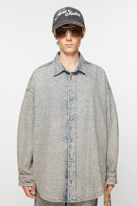 Apparel 8FXBR990 Acne Studios Denim shirt - Relaxed fit Blue/Beige