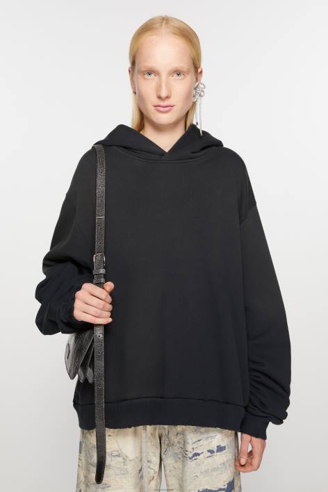 Apparel 8FXBR139 Acne Studios Logo hooded sweater Black