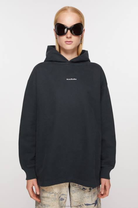 Apparel 8FXBR148 Acne Studios Logo hooded sweatshirt Black