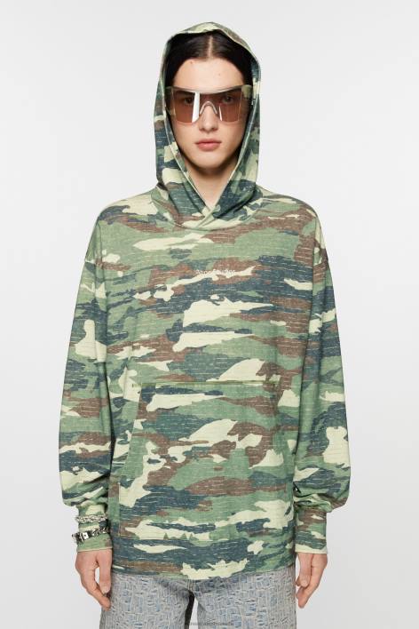 Apparel 8FXBR964 Acne Studios Print logo hoodie Khaki Green