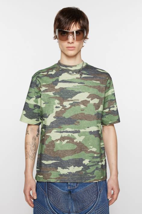 Apparel 8FXBR1095 Acne Studios Print logo t-shirt Khaki Green