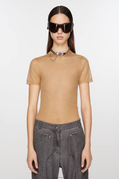 Apparel 8FXBR64 Acne Studios Sheer knit t-shirt Camel Beige